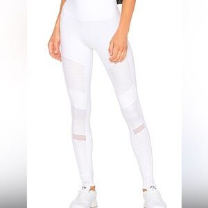 ALO Yoga White High-Waist Leggings with Mesh Accents